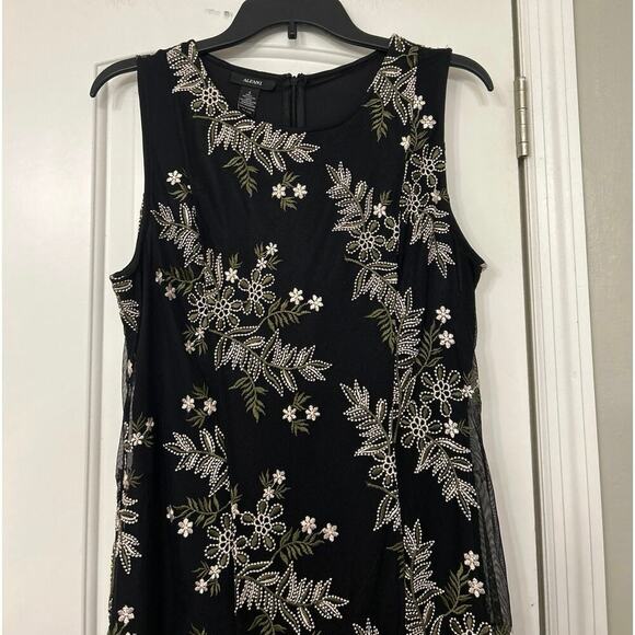 Alfani Black Mesh Floral Embroidered Asymmetrical Fairygoth Sleeveless Dress 6 - Picture 4 of 15